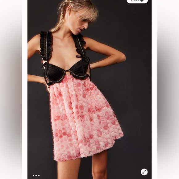 For Love & Lemons Poppy Babydoll Ruffles Strap 3D Rosette Mini Dress